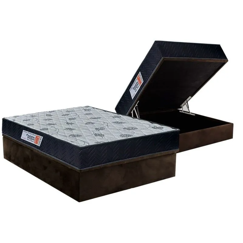 Cama Box Baú Casal: Colchão Ortopédico Orthoflex Foggia Sogni Unic Face + Base crc Suede Brown(138x188)