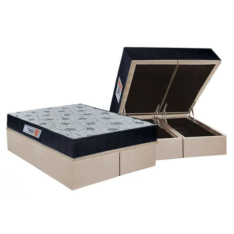 Cama Box Baú Queen: Colchão Ortopédico Orthoflex Foggia Sogni Unic Face + Base CRC Suede Clean (158x198)