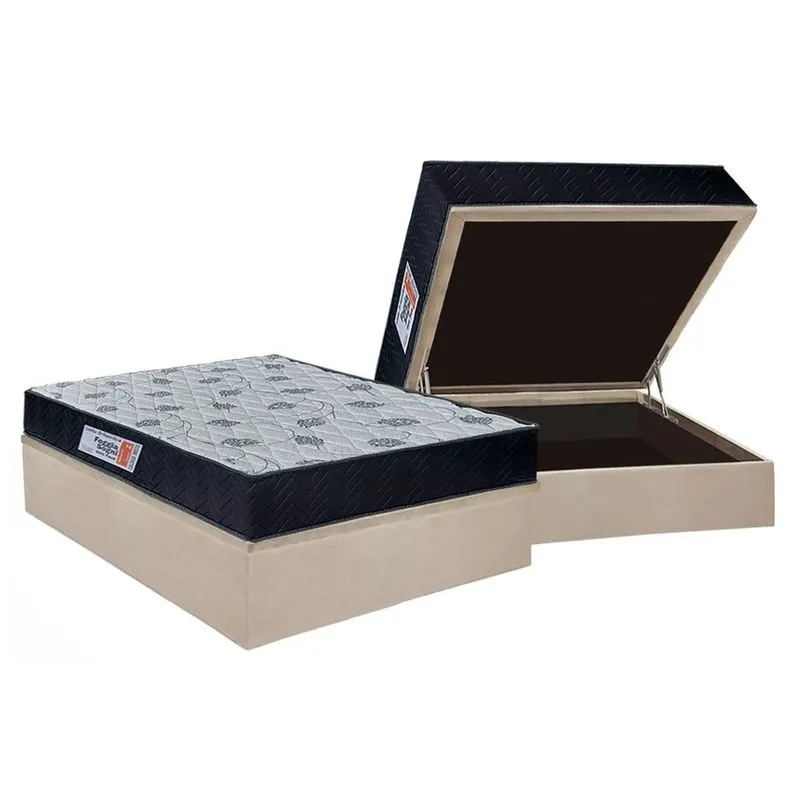 Cama Box Baú Casal: Colchão Ortopédico Orthoflex Foggia Sogni Unic Face + Base crc Suede Clean(138x188)