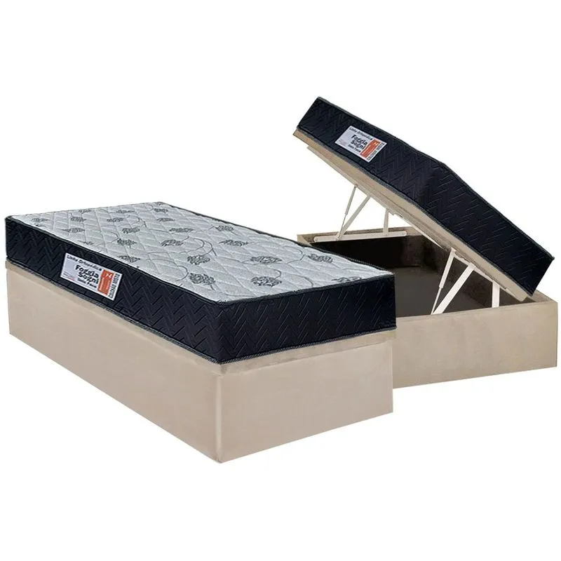 Cama Box Baú Solteiro: Colchão Ortopédico Orthoflex Foggia Sogni Unic Face + Base CRC Suede Clean (88x188)