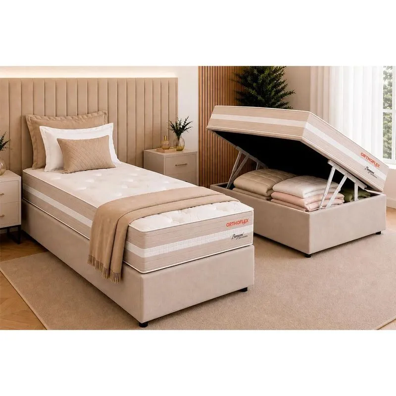 Cama Box Baú CRC Solt +Colchão Molas Ensacadas Bergamo Orthoflex 88