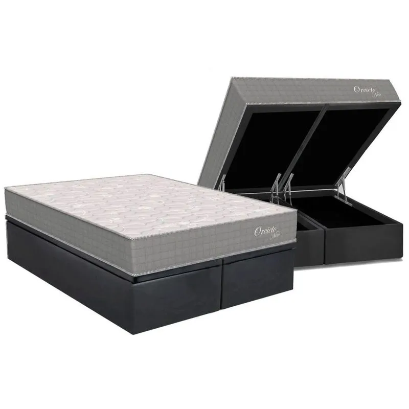 Cama Box Baú Queen: Colchão Molas MasterPocket Ensacadas Orthoflex Orvieto New + Base crc Suede Gray (158x198)