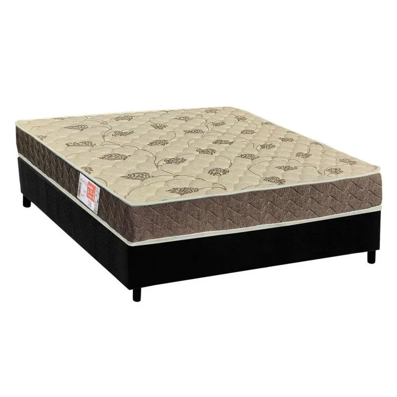 Cama Box Casal: Colchão Espuma D33 Orthoflex Comfortpedic Line + Base crc Suede Black(138x188)