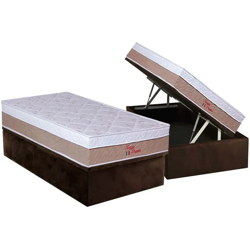 Cama Box Baú Solteiro: Colchão Ortopédico Orthoflex Foggia Premier + Base crc Suede Brown(88x188)