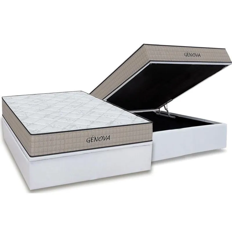Conjunto Box Baú Casal: Colchão Espuma Orthoflex D45 Genova + Base crc Courano White (138x188)