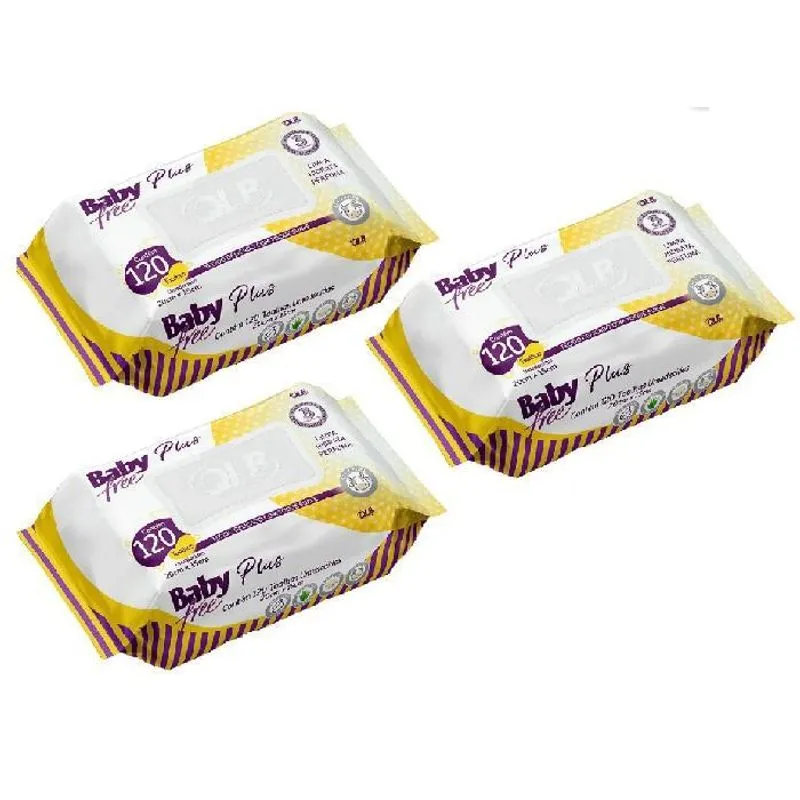 Lenço Umedecido Baby Free Plus 3 Pacotes Com 120 Lenços Cada