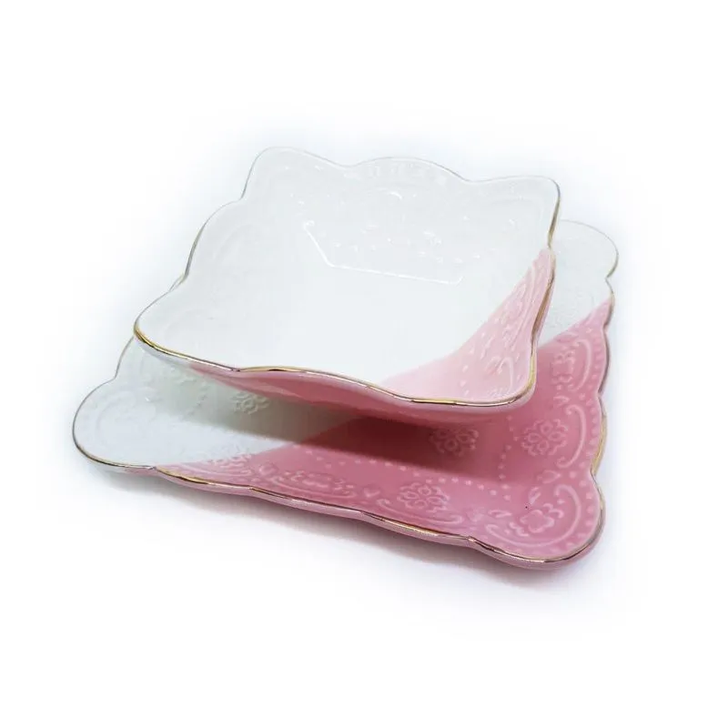 Conjunto Petisqueiras Com Filete Dourado 2 Peças Rosa