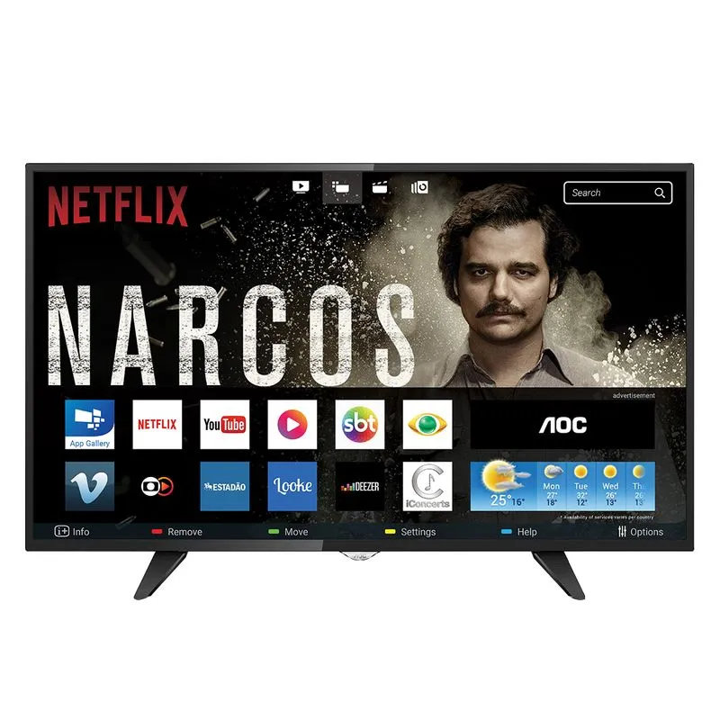 Smart TV LED 50" AOC LE50S5970 Full HD 3 HDMI 2 USB - Preta com Conversor Digital Integrado