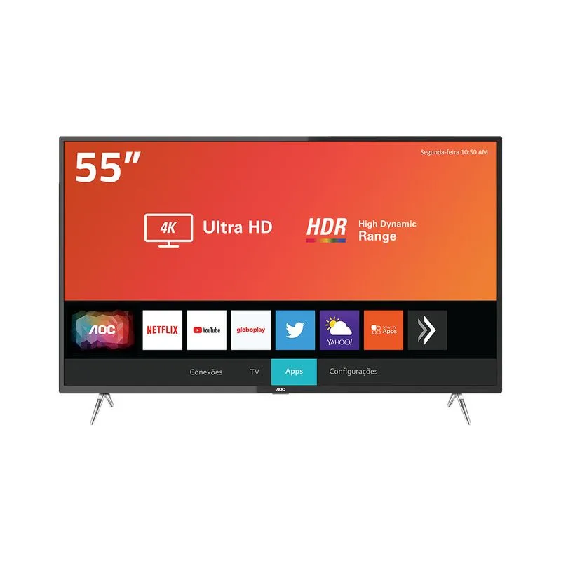 Smart TV LED 55" AOC 55U6295-78G Ultra HD 4K Wi-Fi, HDR, Xmart Preta com Conversor Digital Integrado