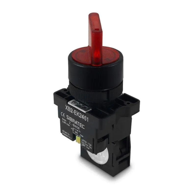 Chave Seletora Iluminada Plástica | Xb2 Ek2461 | 2 Posições | Vermelho | 220vca | 1nf