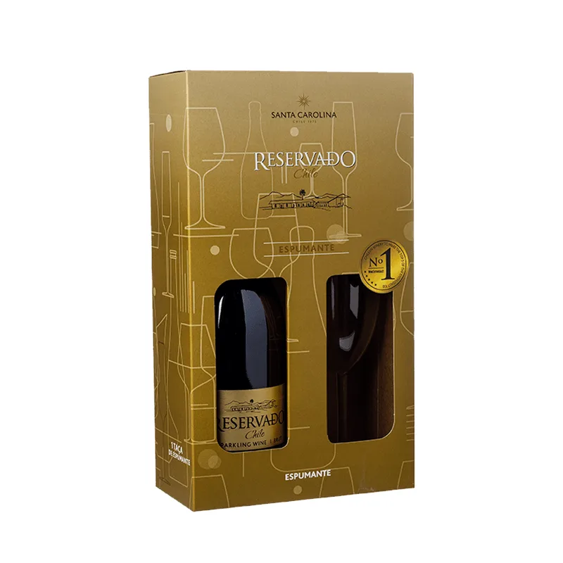Kit Espumante Chileno Santa Carolina Reservado Brut 750ml Com Taça De Acrílico Casa Flora