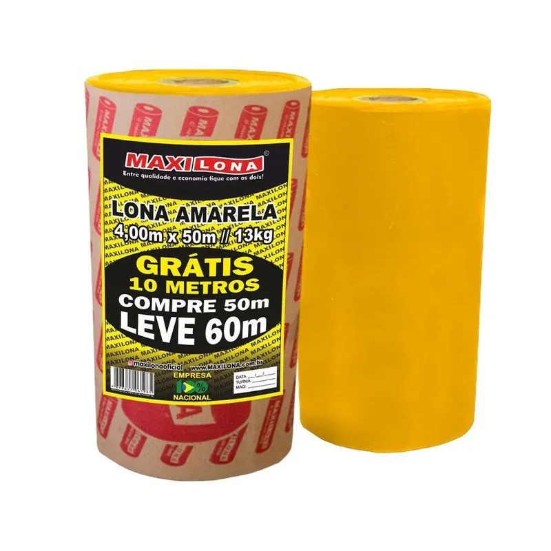 Lona Plástica Maxilona 150 Micras 4x50m 13kg+10m Grátis - Amarela