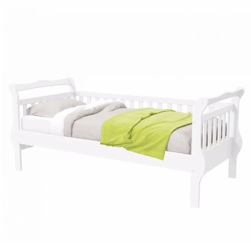 Cama Infantil com Encosto Lateral Babá Bambini Matic Móveis Branco Brilho