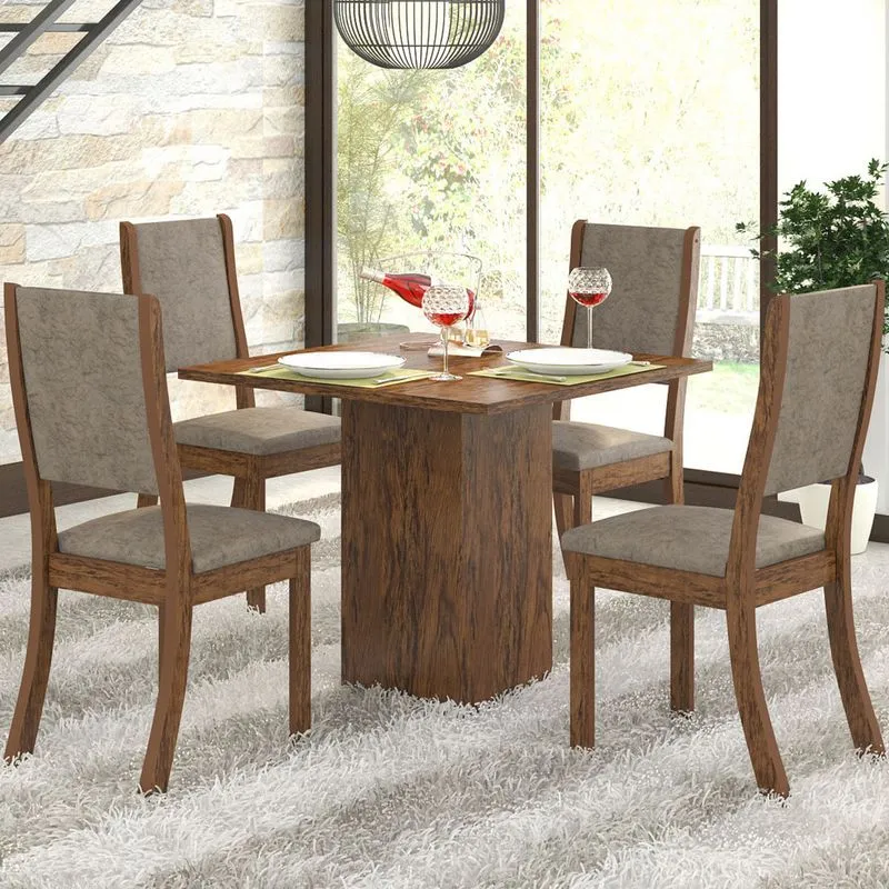 Conjunto Sala de Jantar Mesa e 4 Cadeiras Caju Viero Avelã/Canela