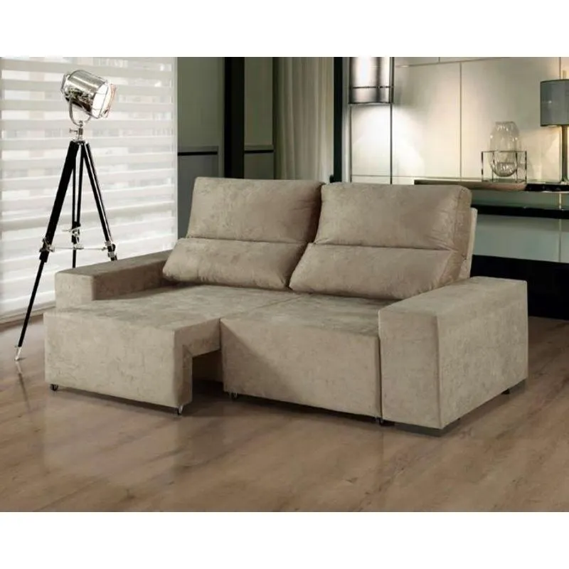 Sofá 3 Lugares Laguna Assento Retrátil e Encosto Reclinável em Suede Amassado Dakota