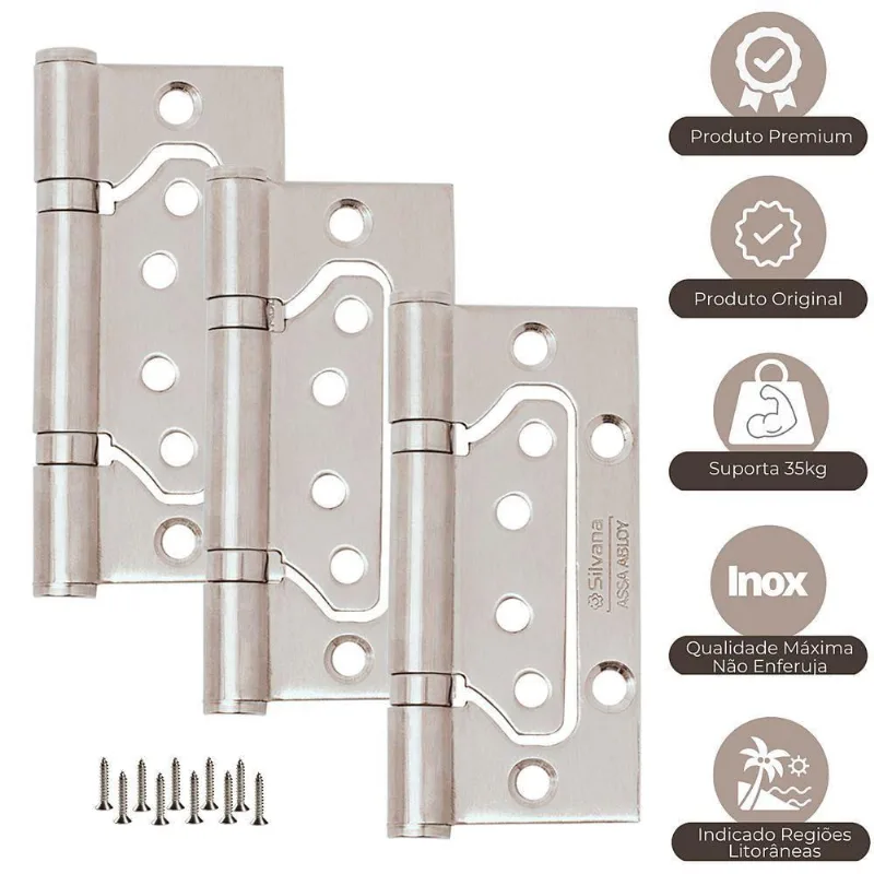 Dobradiça De Porta Sobrepor Com Rolamento Inox Escovado Silvana