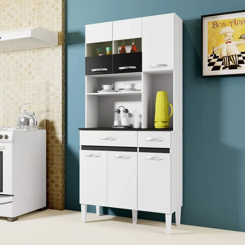 Armário de Cozinha 6 Portas 2 Gavetas Ônix CHF Branco/Preto