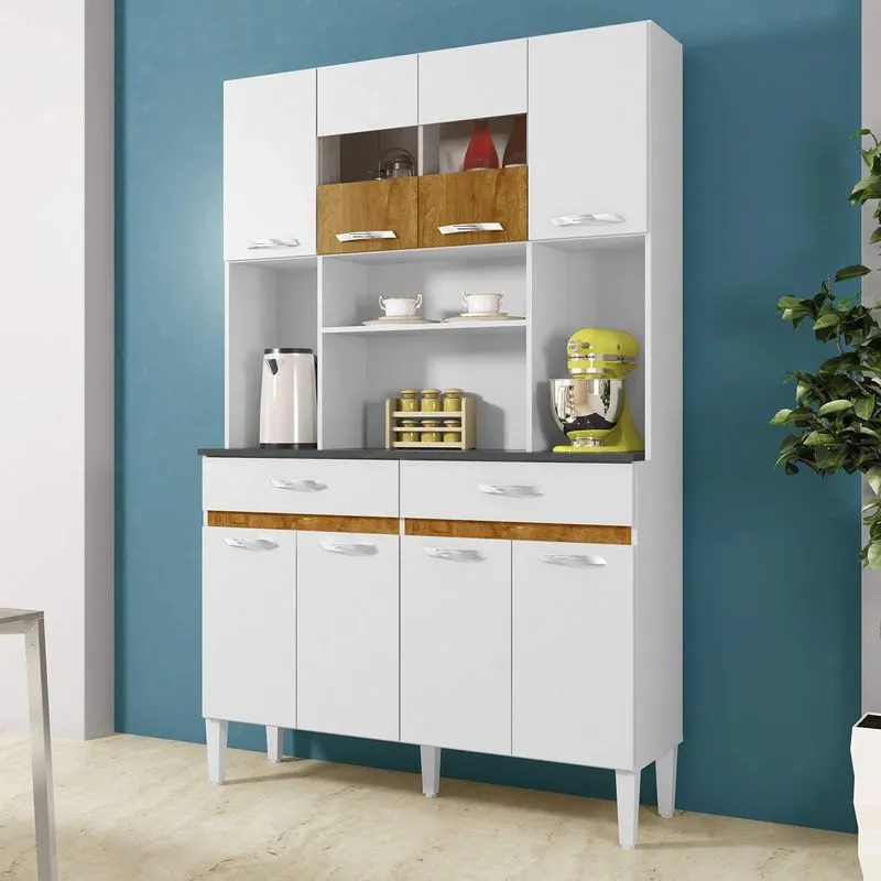 Armário de Cozinha 8 Portas 2 Gavetas Ônix CHF Branco/Caramelo