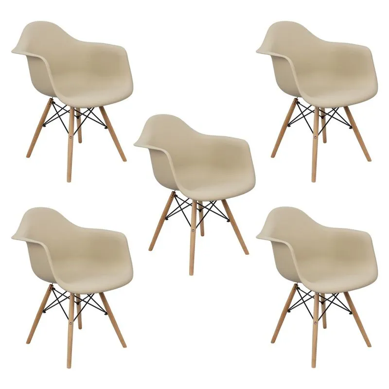 Kit 5 Cadeiras Charles Eames Eiffel Com Braço Preta Branca Bege Outras