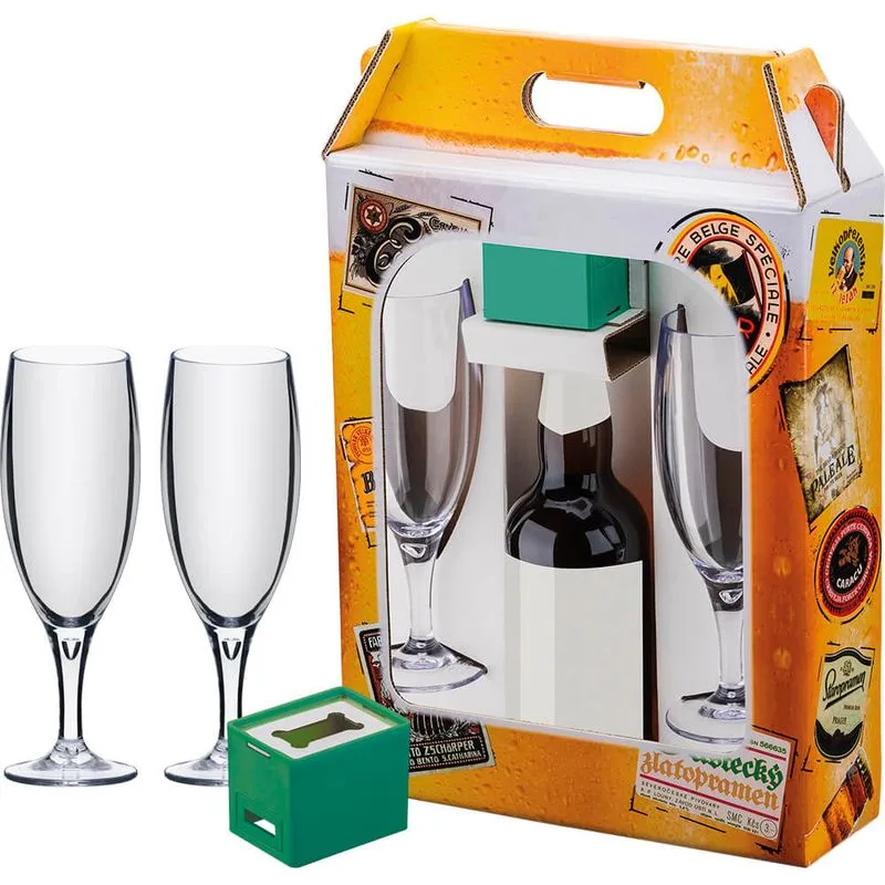 Kit Maleta Cerveja 2 Taças 250ml Poliestireno 1 Abridor Abs