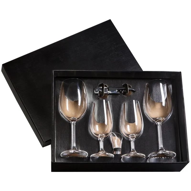 Kit Para Vinho 4 Taças de Cristal Saca-rolha e Corta gota