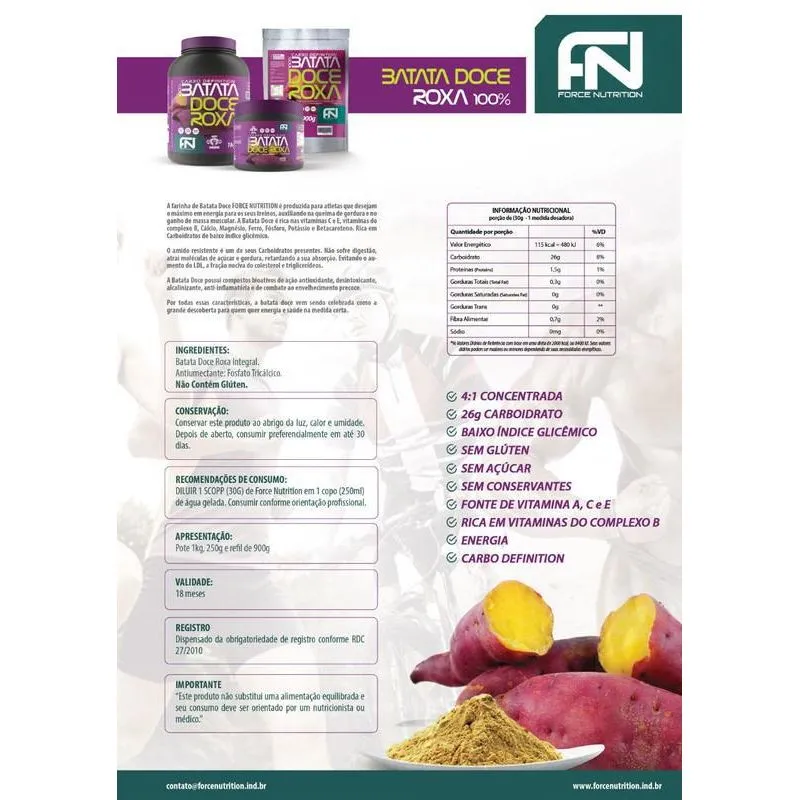 Farinha De Batata Roxa Force Nutrition Refil 900g