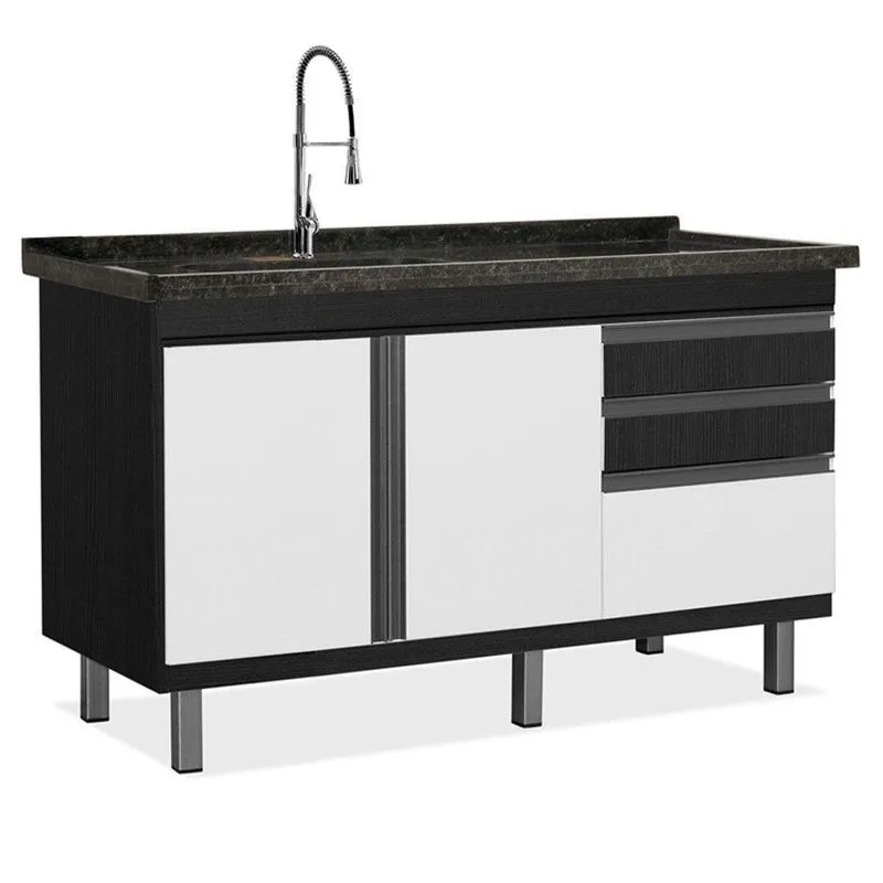 Gabinete De Cozinha Vitória Para Pia De 1,14 M Cor:nero-branco