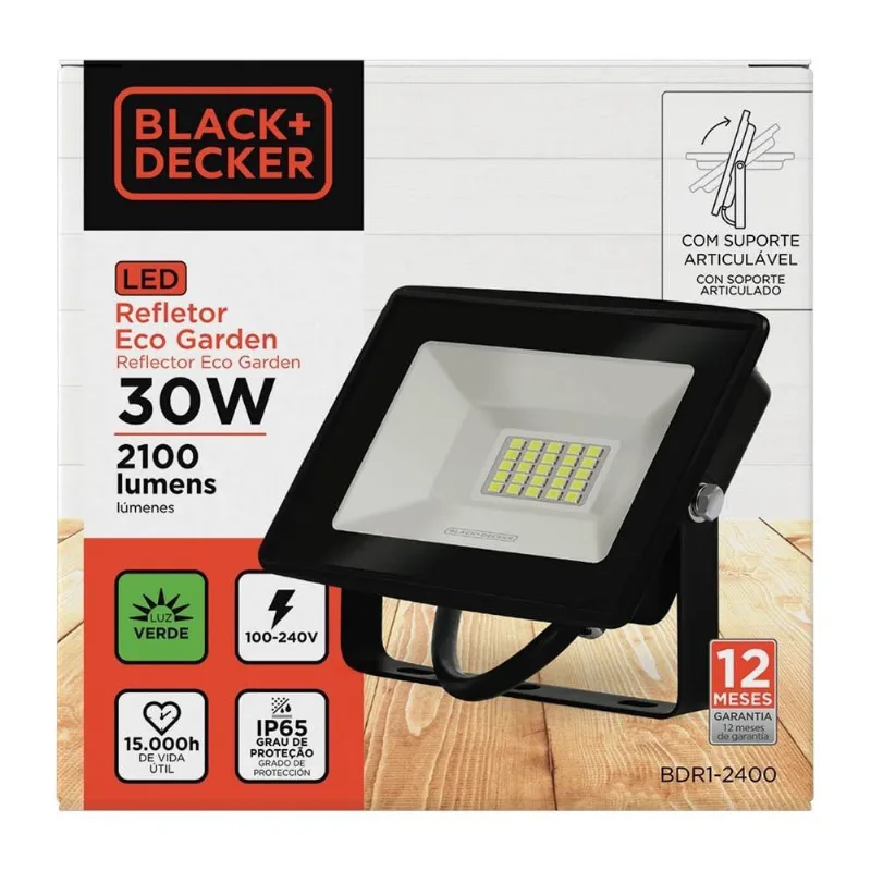Refletor Led Eco Garden Verde 100-240V 30W 2100 Lúmens IP65 Black + Decker