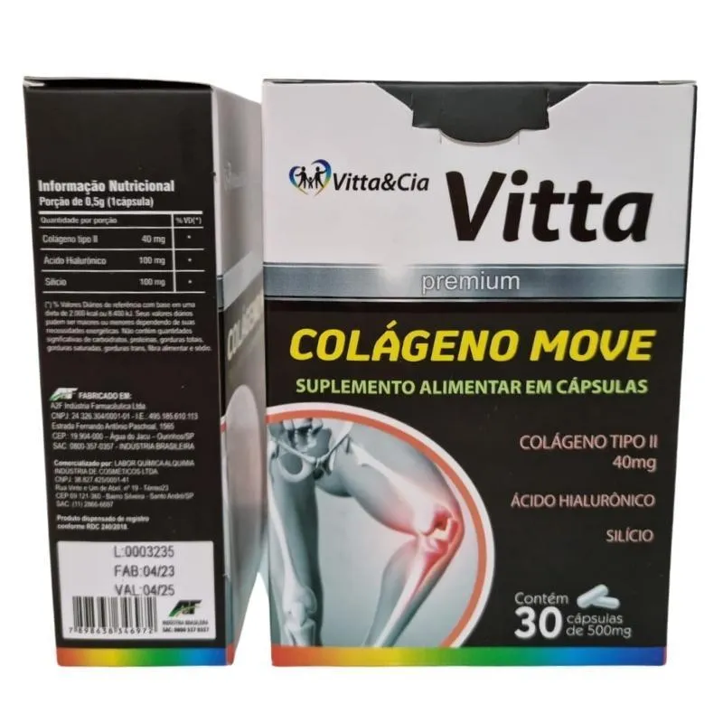 Colágeno Tipo 2 Move Ácido Hialurônico Silício 30 Cápsulas