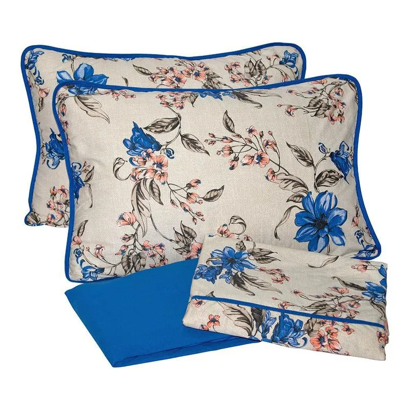 Roupa De Cama Pertutty Casal 4 Peças Em Malha Premium Azul