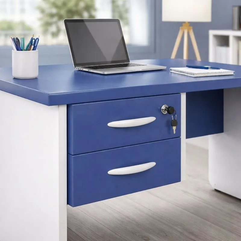 Gaveteiro Para Mesa Suspenso Fixo 2 Gavetas Com Chave Azul