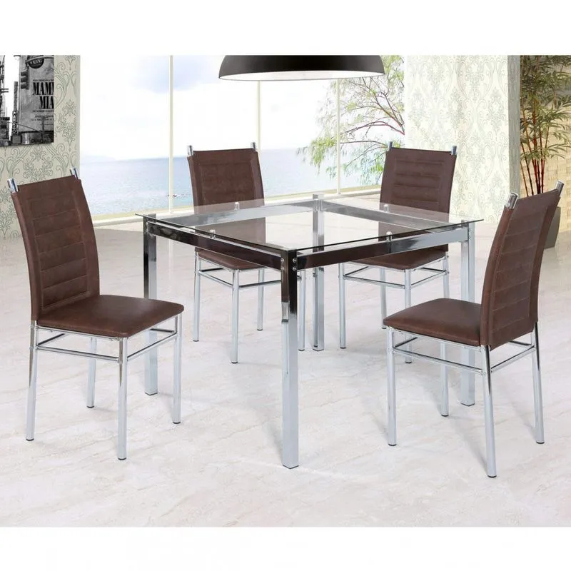 Conjunto Sala de Jantar Tokio Mesa 4 Cadeiras Art Panta Cromado/Marrom Tex