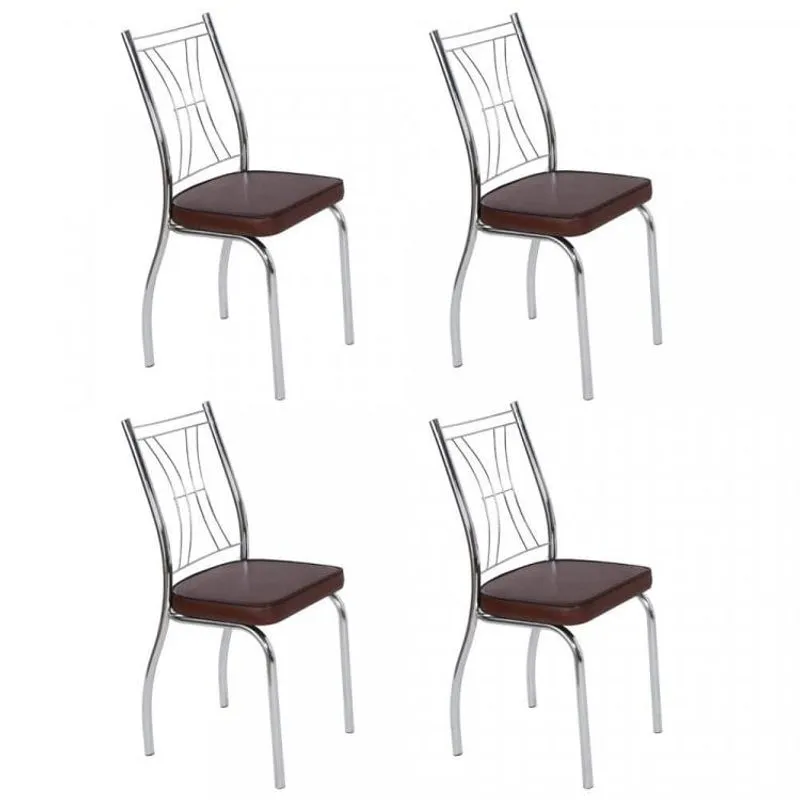 Conjunto 4 Cadeiras Agatha Art Panta Cromado/Marrom