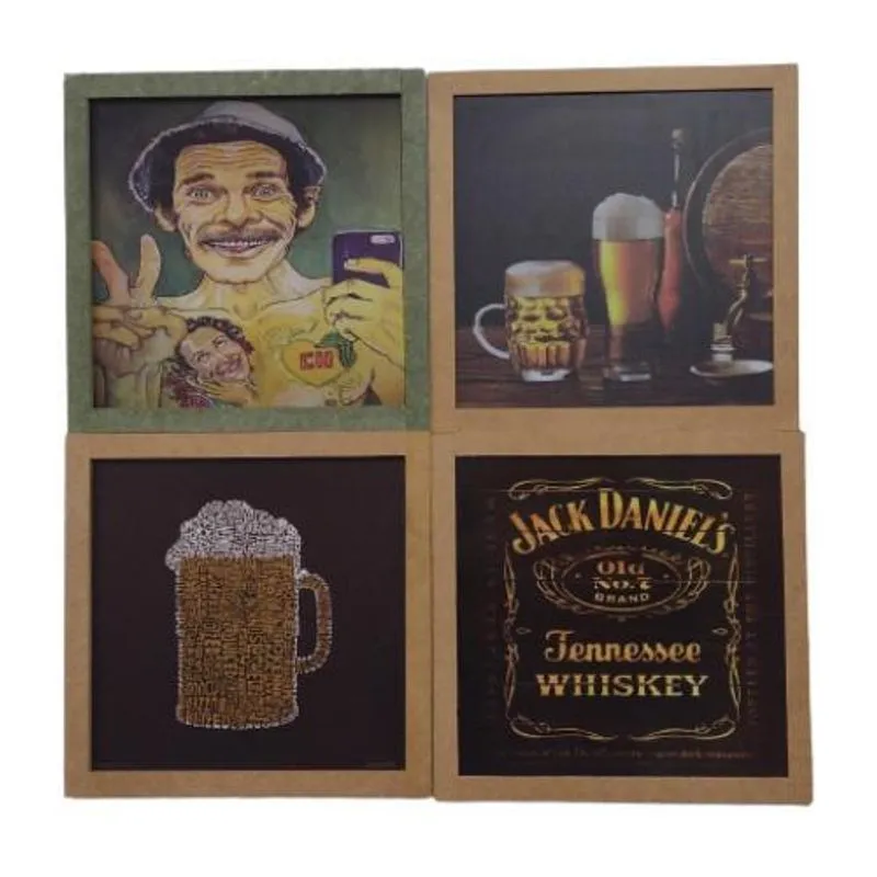 Kit 04 Quadros Decorativos Retrô Jack/chop/madruga/copo Chop