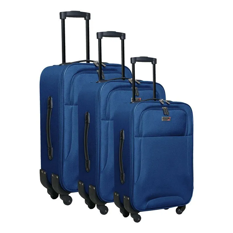 Conjunto de Malas de Viagem Travel Max Rodinhas Giro 360° 3 Peças Lisboa Azul CJMBLM450A