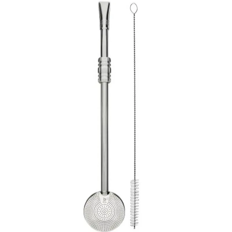 Bomba para Chimarrão Inox 23cm Mil Furos Rosca Anel Médio Sextavo Mate Escovinha