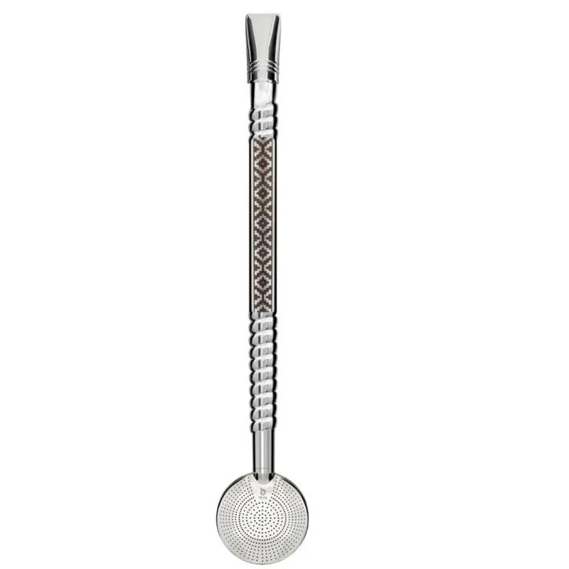 Bomba de Chimarrão Mil Furos 24cm Inox Artesanal Com Gravação Rosca Escovinha Bortonaggio