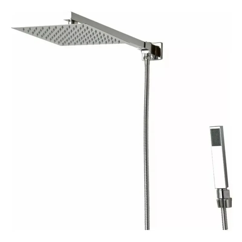 Ducha Chuveiro Slim Prizi Quadrado 20x20cm Inox 304 Cromada com Braço e Desviador
