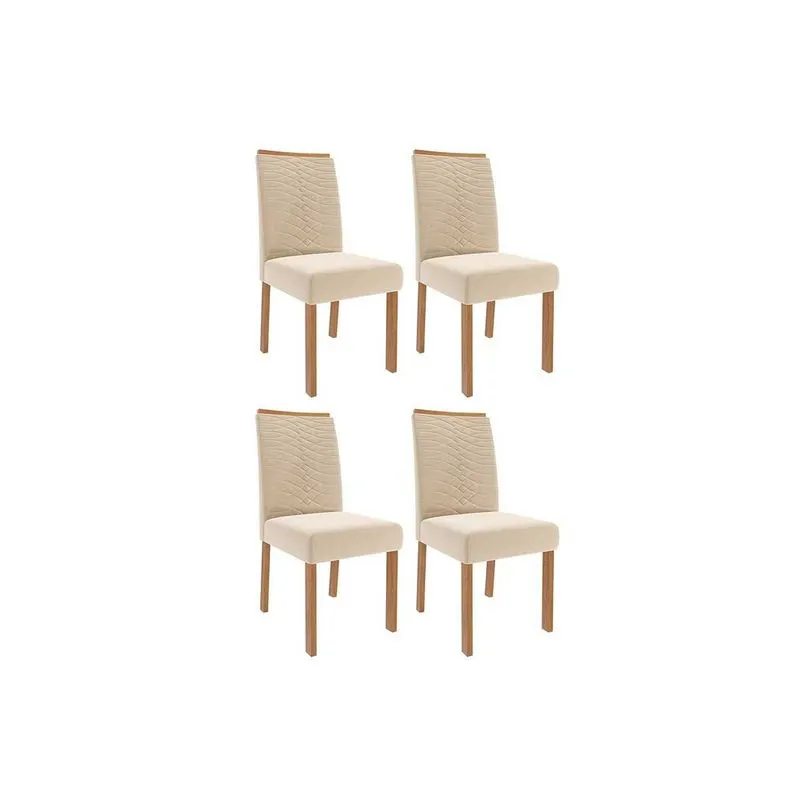 Kit 4 Cadeiras Sala Jantar Clarice Wood 4 Un Carvalho/Suede Nude Bege - Cimol