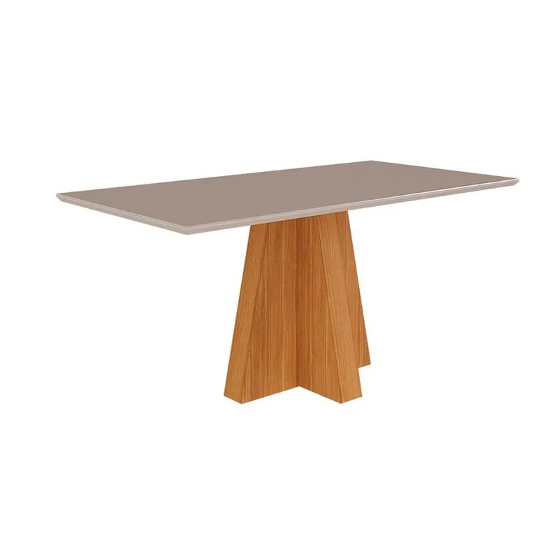 Mesa para Cozinha Patricia + Tampo Madeirado Vidro 160x80cm Nature/Off White - Cimol