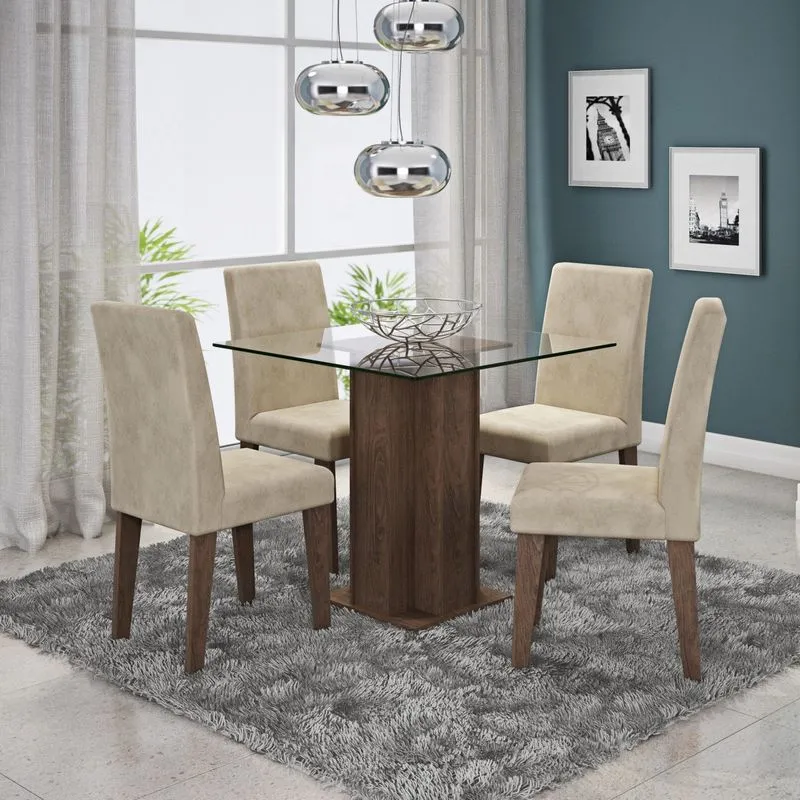 Conjunto Sala de Jantar Mesa Tampo em Vidro Sophia 4 Cadeiras Milena Espresso Móveis