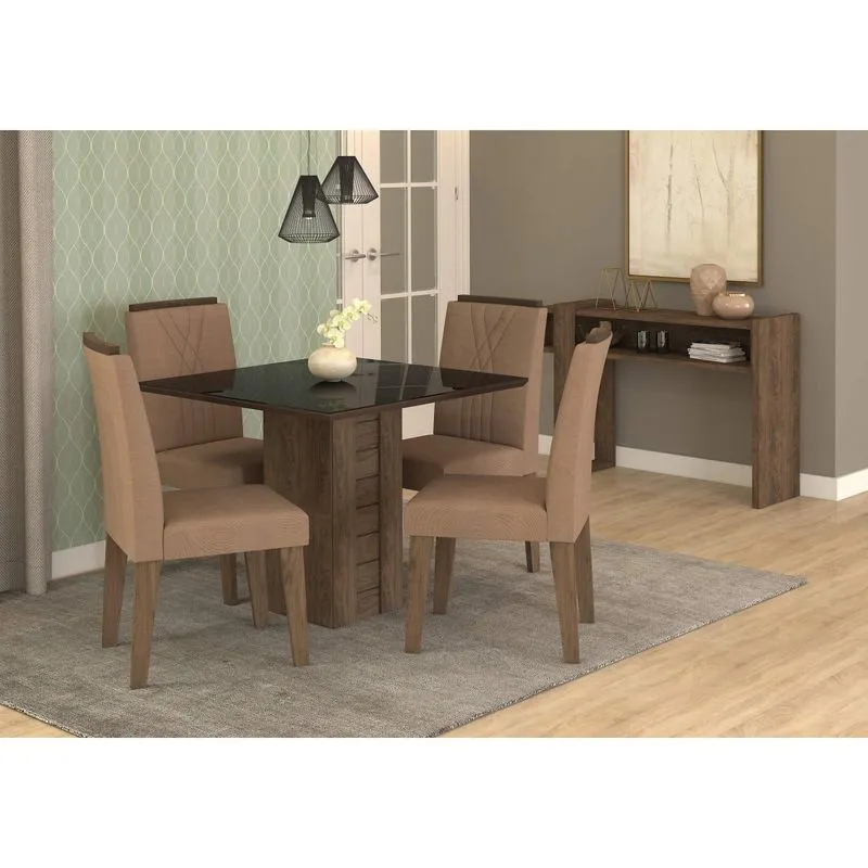 Conjunto Sala de Jantar Mesa Rafaela 4 Cadeiras Nicole Cimol Marrocos/Preto/Pluma