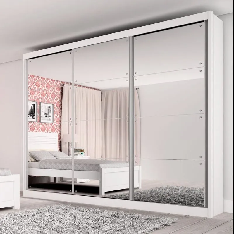 Guarda Roupa Casal 12 Espelhos 3 Portas Los Angeles Tcil Móveis Neve