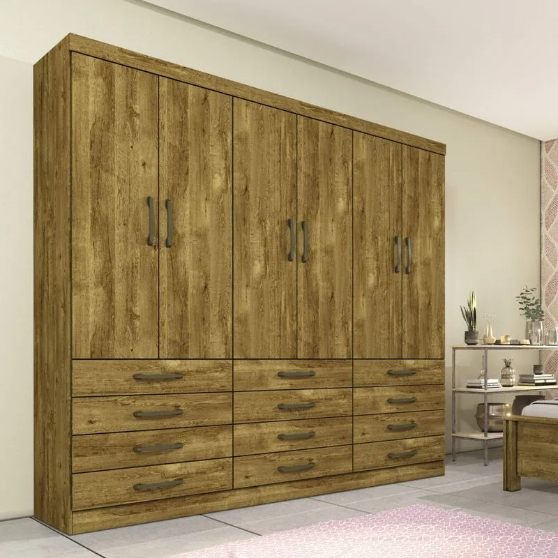 Guarda Roupa Casal 6 Portas 12 Gavetas Atlanta Tcil Móveis Ipê Rustic