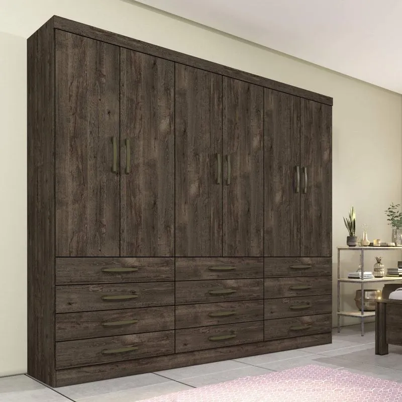 Guarda Roupa Casal 6 Portas 12 Gavetas Atlanta Tcil Móveis Cumaru Rustic