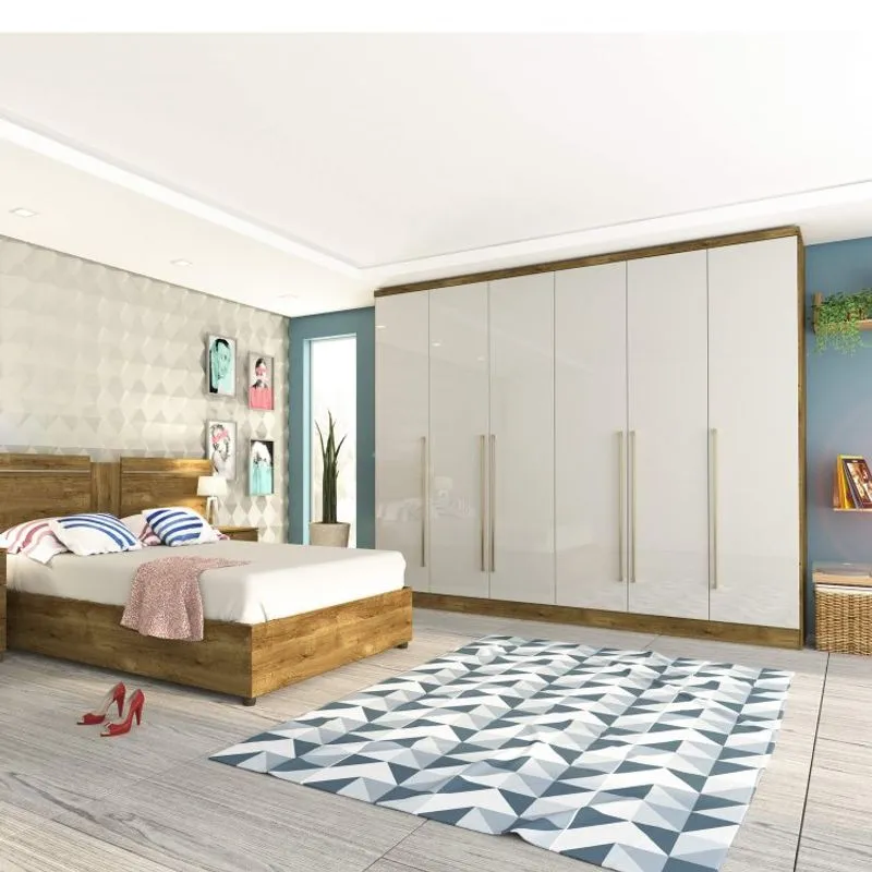 Guarda Roupa Casal 6 Portas 8 Gavetas Sevilla Tcil Móveis Ipê Rustic/Off White