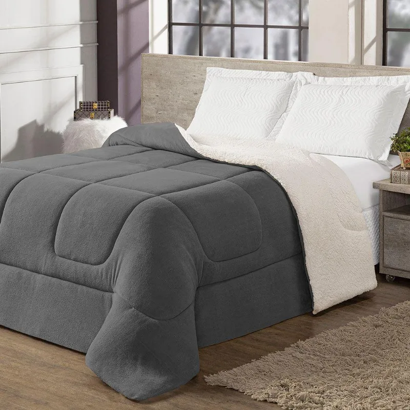 Coberdrom Cobertor King 1 Peça Maya Manta Soft E Sherpa De Carneiro 100% Poliéster Cor:cinza