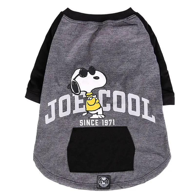 Roupinha Camiseta Para Cachorro Zooz Pets Snoopy Joe Cool Manga Longa Cinza E Preta Cães