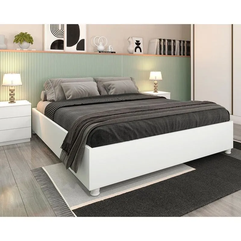 Cama de Casal Mônaco Branco/Neve - Tcil Móveis