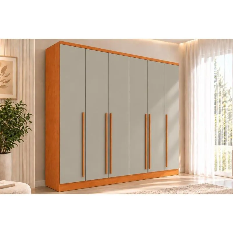 Guarda Roupa 6 Portas 8 Gavetas Sevilla Tcil Cinamomo/Off White